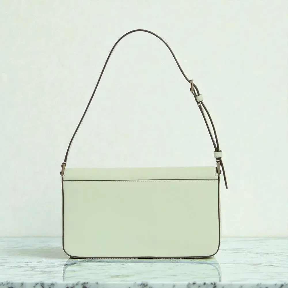 Kate Spade Staci Flap Shoulder Bag Purse in Light Olive Green Leather KF371